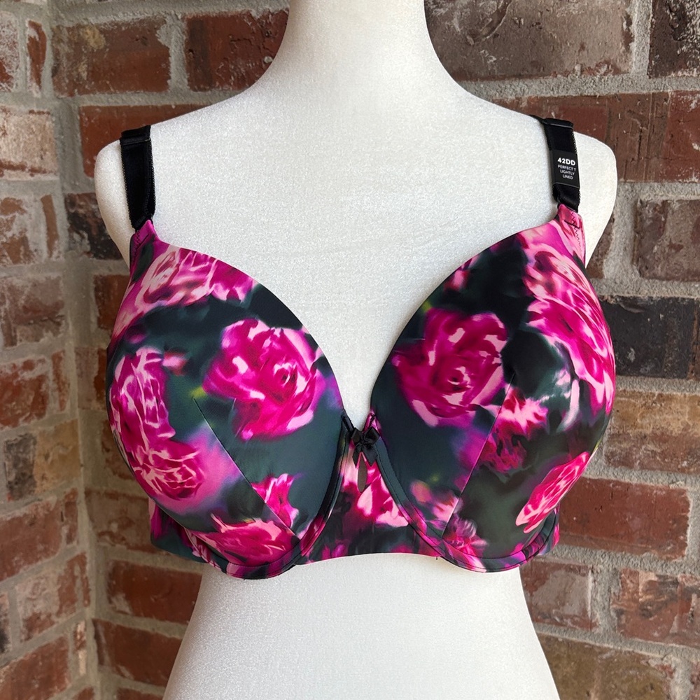 Torrid 42DD NWT Floral Underwire T-Shirt Bra in Pink Black 12131946